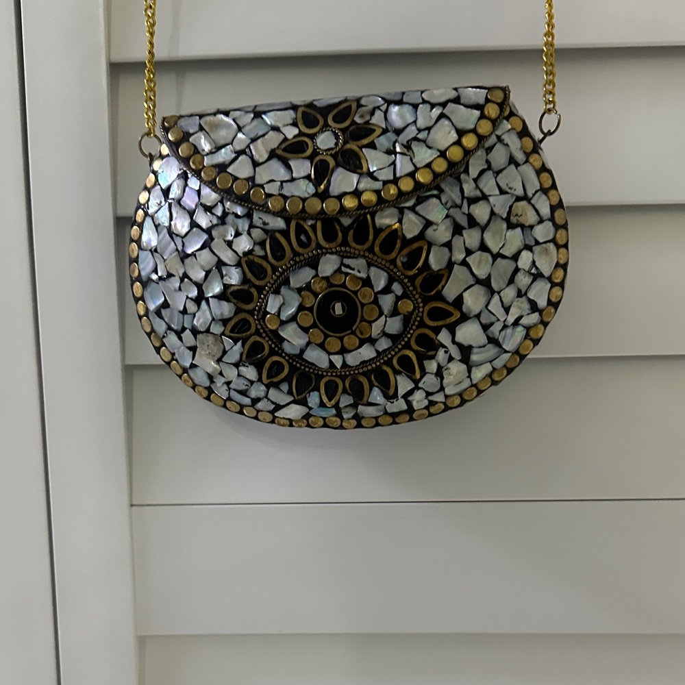 Elegant Mosaic Clutch with Gold Accents